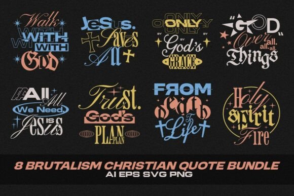 Brutalism Christian Quotes Bundle: T-Shirt Designs