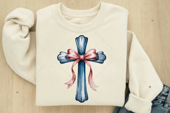 Christian Cross PNG, Pink Bow Coquette