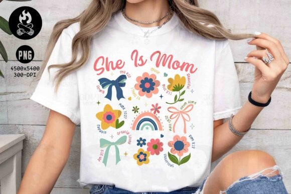 She is Mom PNG: Christian Floral Mom T-Shirt Designs